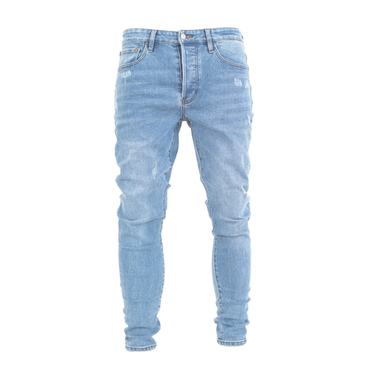 Arctic Blue Fade Slim-Fit Distressed Denim