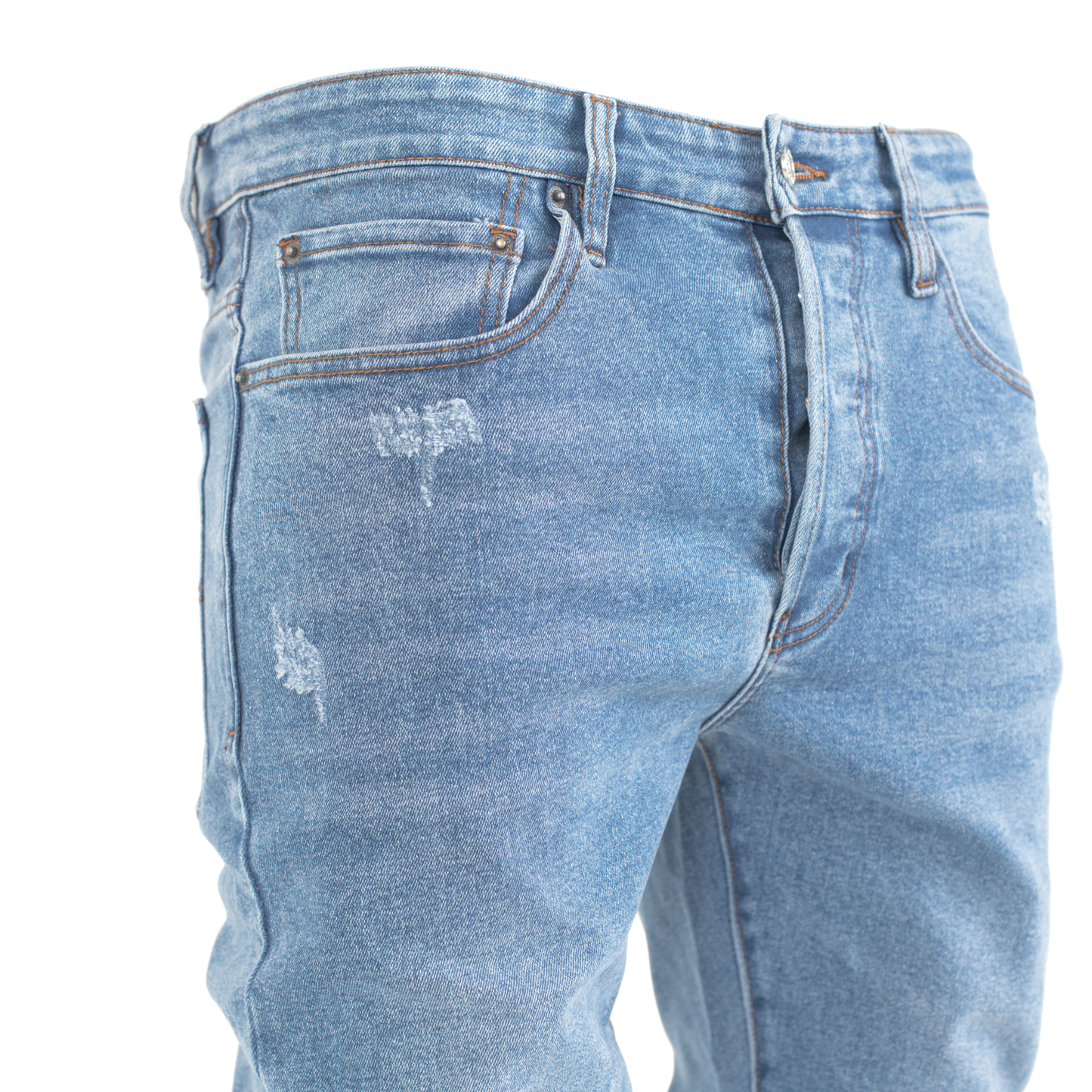 Arctic Blue Fade Slim-Fit Distressed Denim