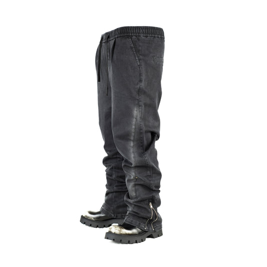 Dark Washed Denim Joggers with Ankle Zipper