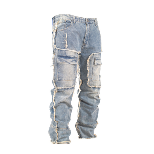 Men’s Raw Edge Multi-Pocket Utility Denim Jeans