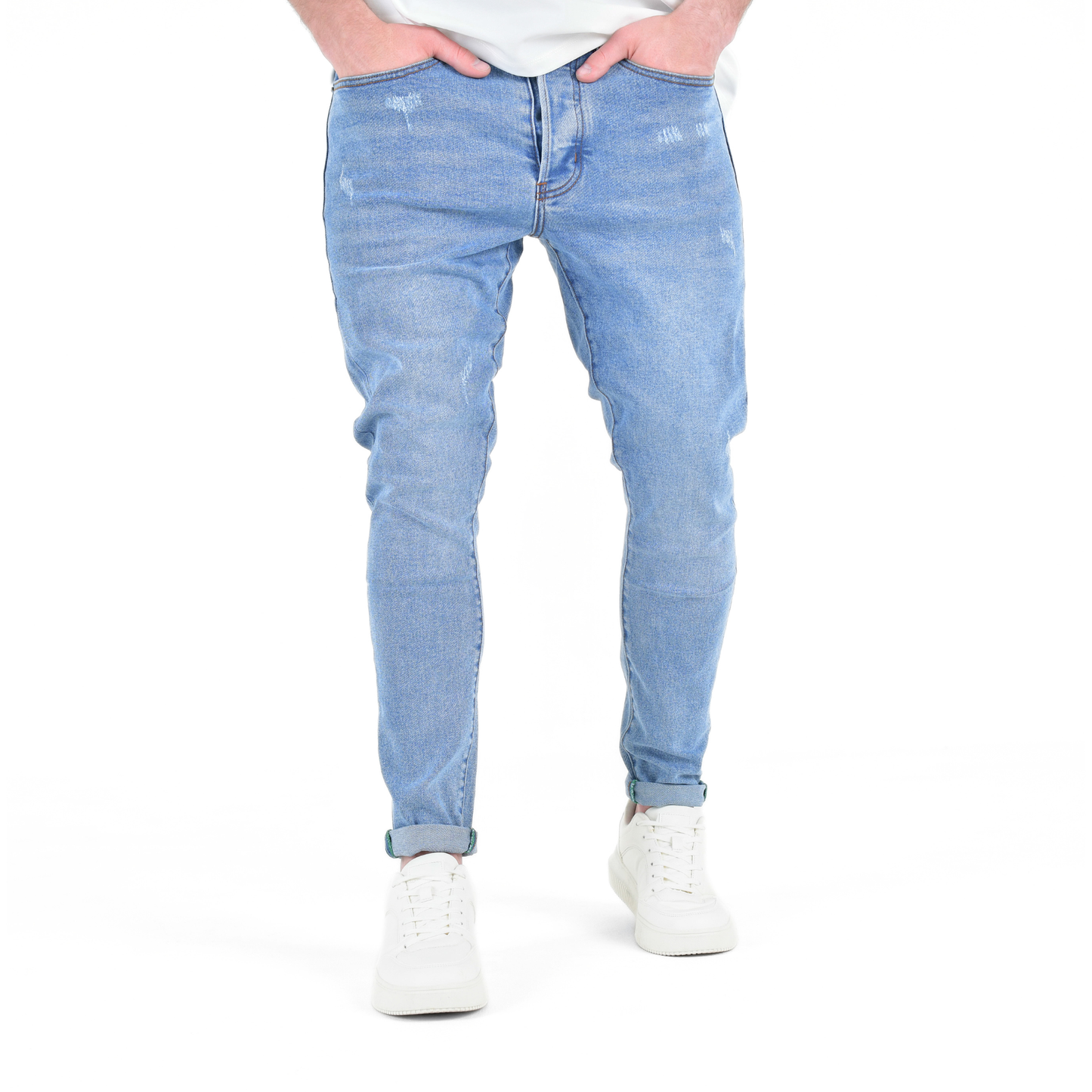 Arctic Blue Fade Slim-Fit Distressed Denim