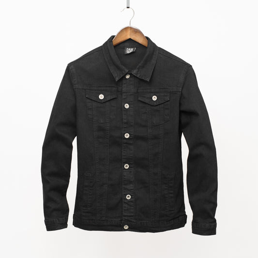 Men Solid Black Denim Jacket