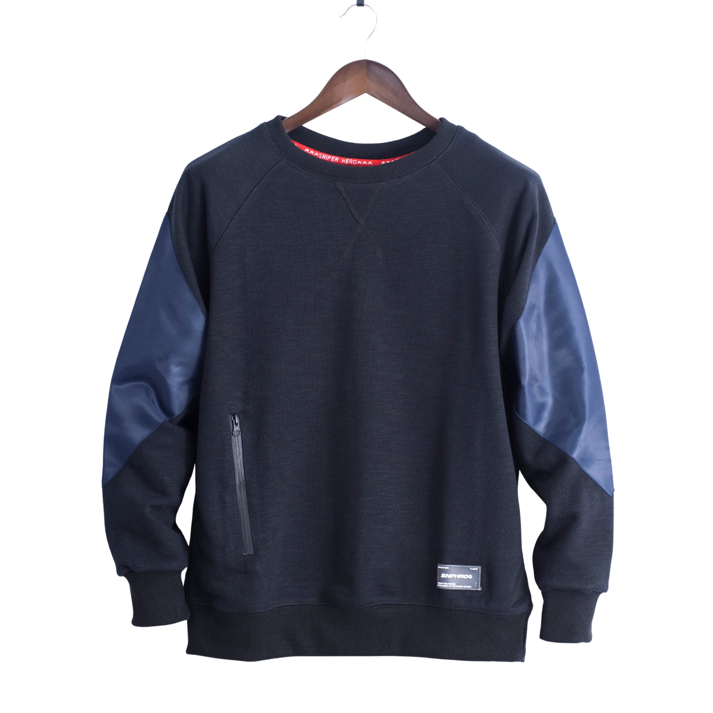Men’s Crew Neck Solid Color Zip Pocket Sweatshirt.
