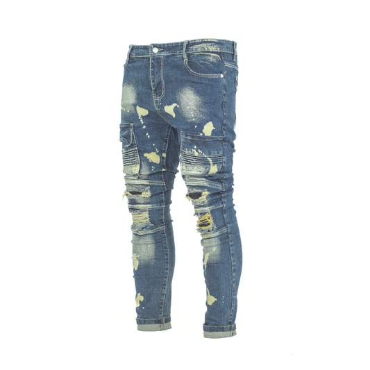 Men’s Bleach Strike Distressed Cargo Biker Denim