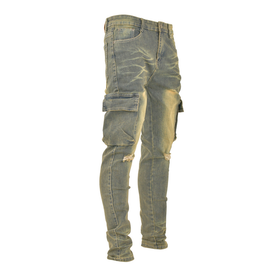 Rugged Fade Cargo Distressed Skinny Denim