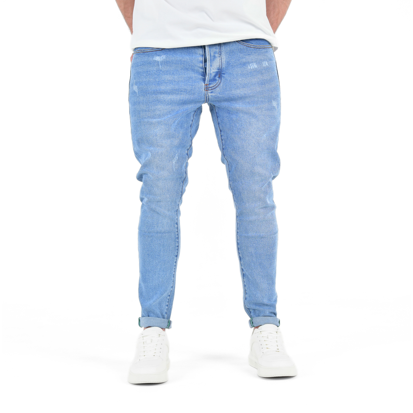 Arctic Blue Fade Slim-Fit Distressed Denim
