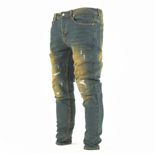 Rust Fade Distressed Slim-Fit Denim