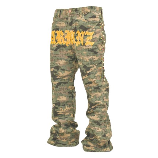 Rebel Script Camo Stacked Jeans