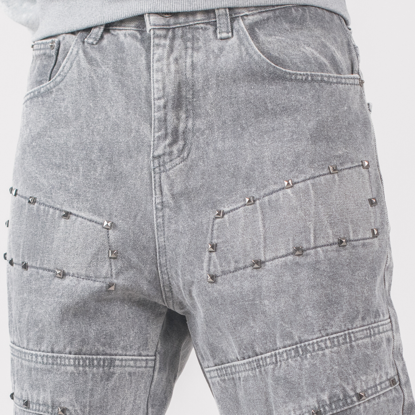 Men’s Grey Utility Ripstop Distressed Baggy Jeans