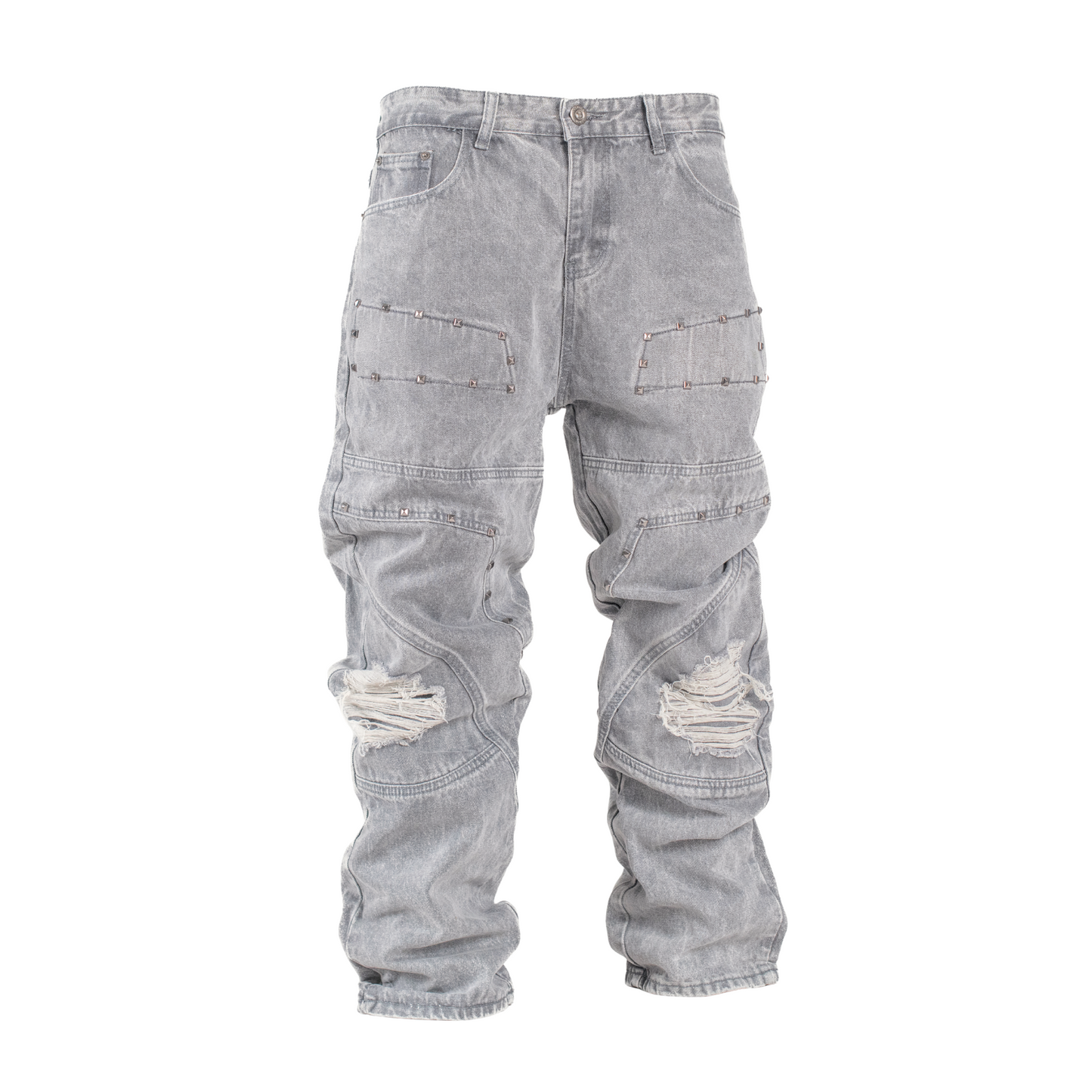 Men’s Grey Utility Ripstop Distressed Baggy Jeans