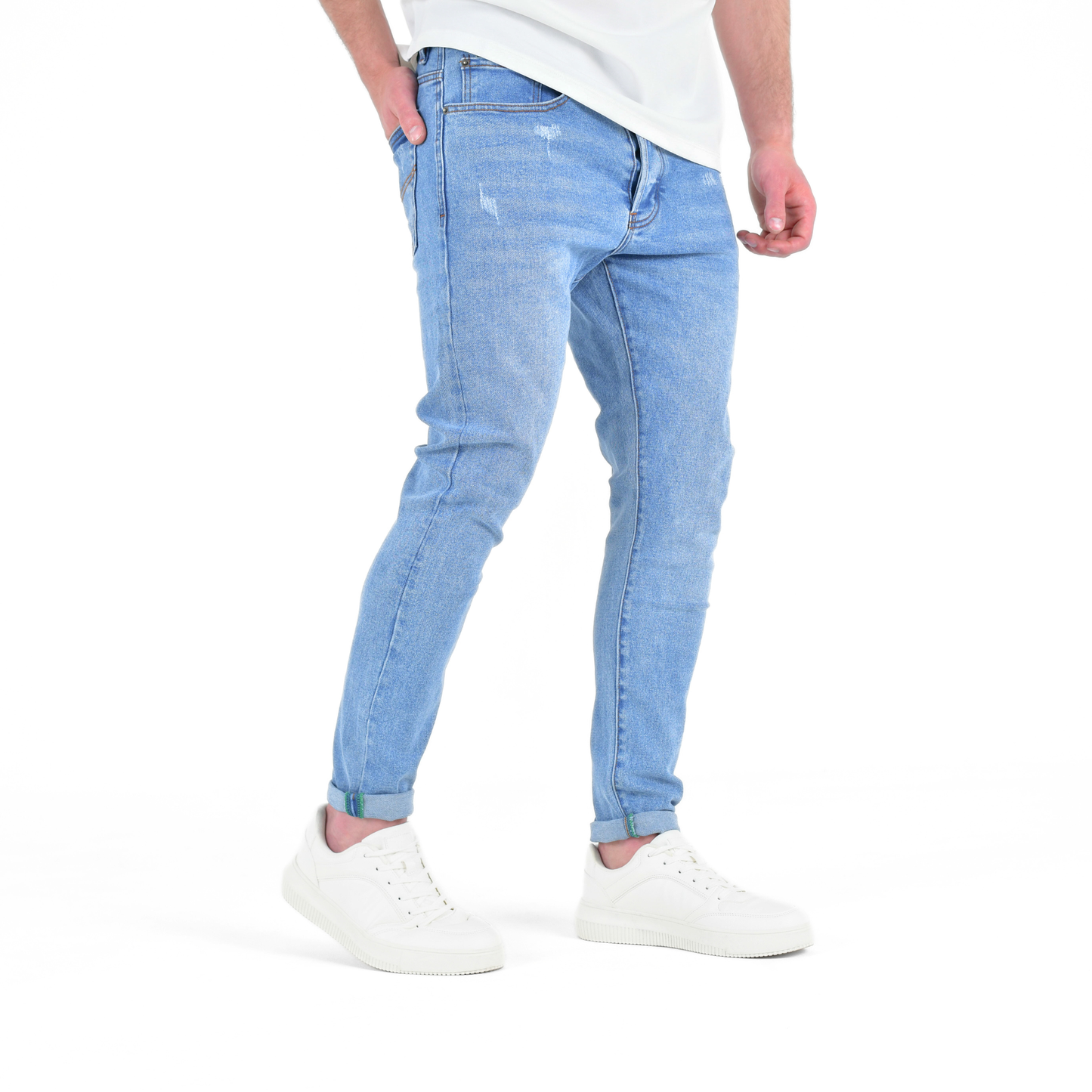 Arctic Blue Fade Slim-Fit Distressed Denim