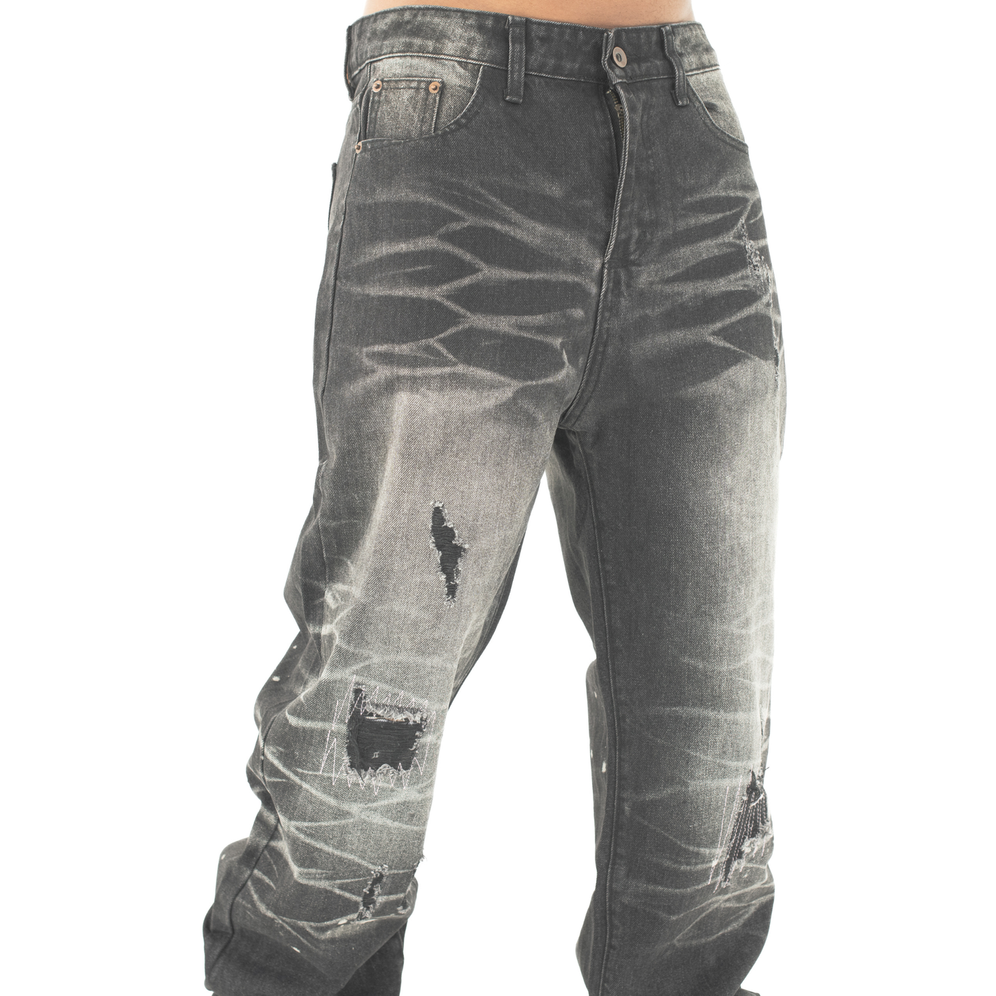 Midnight Graffiti Distressed Straight-Leg Denim