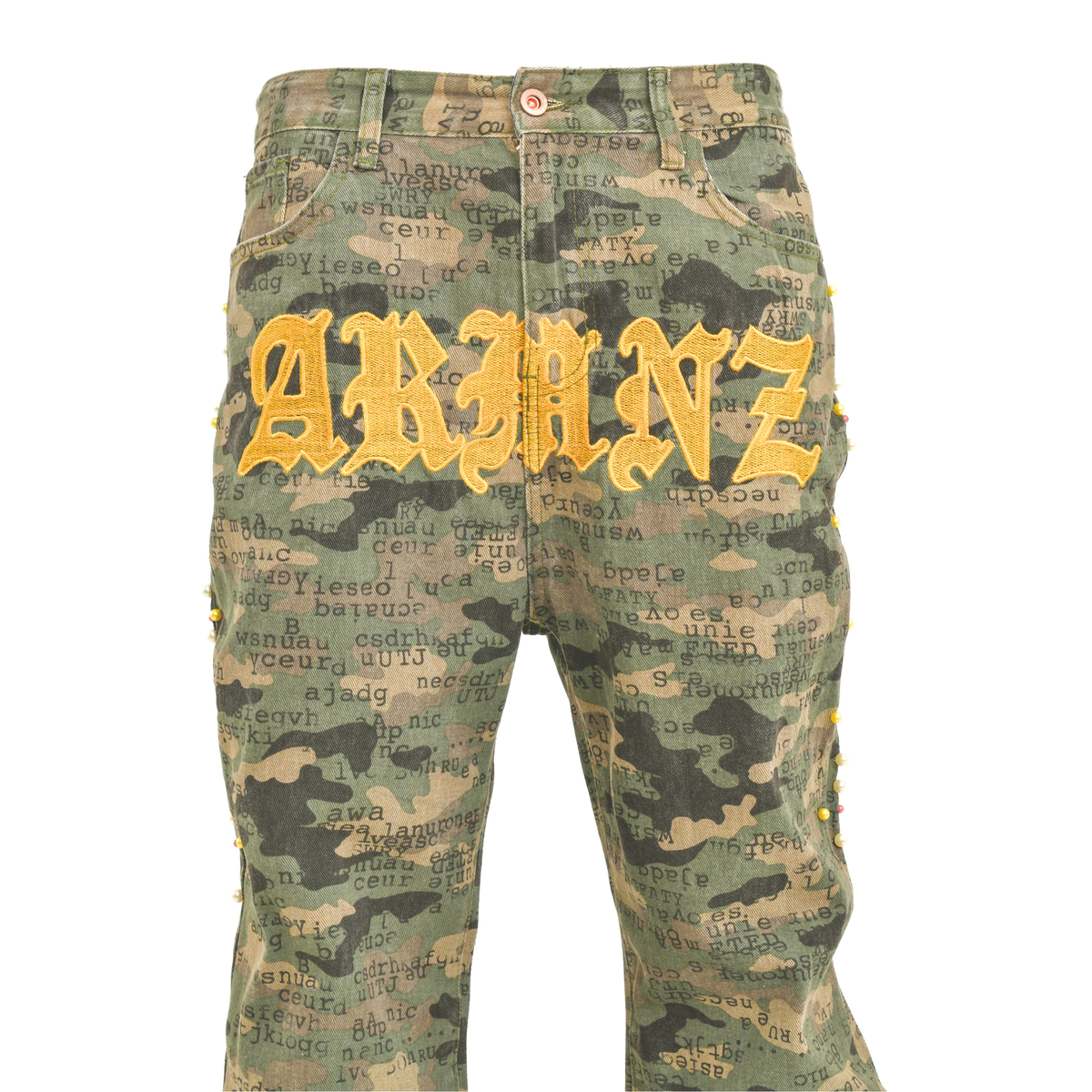 Rebel Script Camo Stacked Jeans