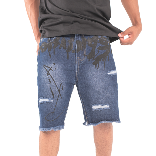 Urban Script Graffiti Denim Shorts