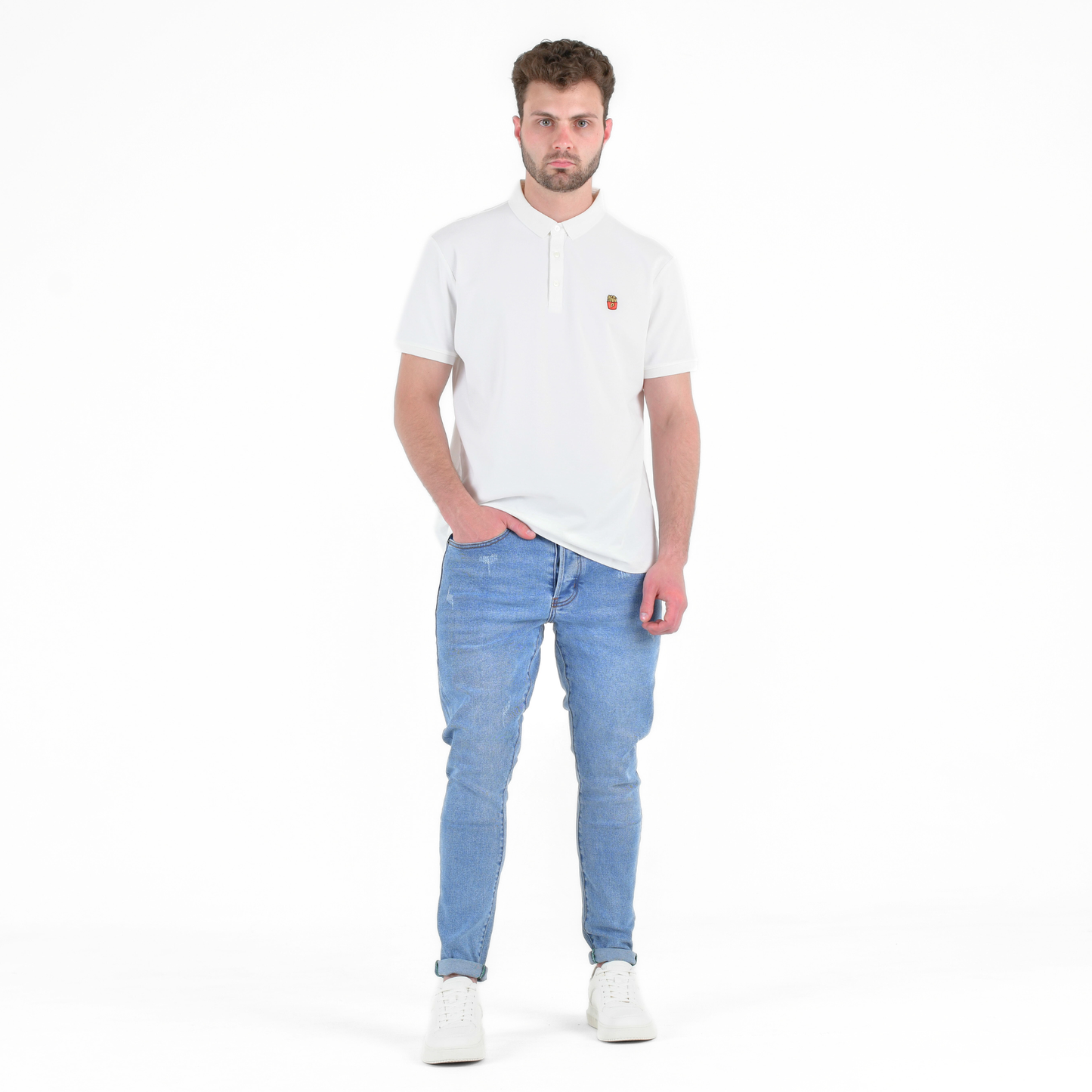Arctic Blue Fade Slim-Fit Distressed Denim