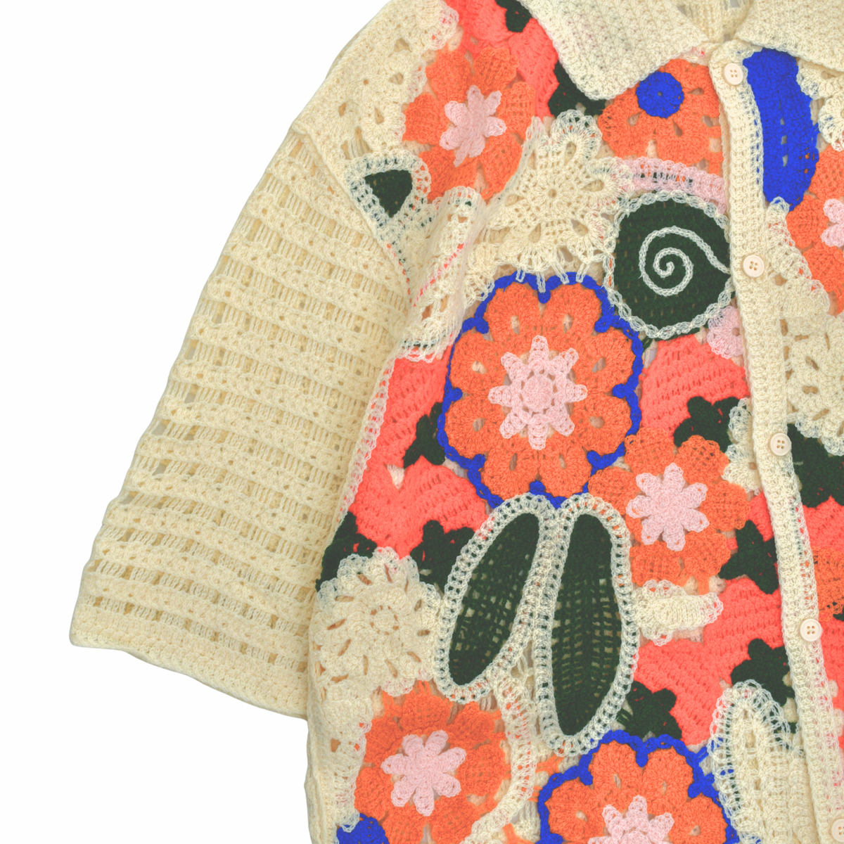 Botanical Mosaic Crochet Shirt – Cream Multi