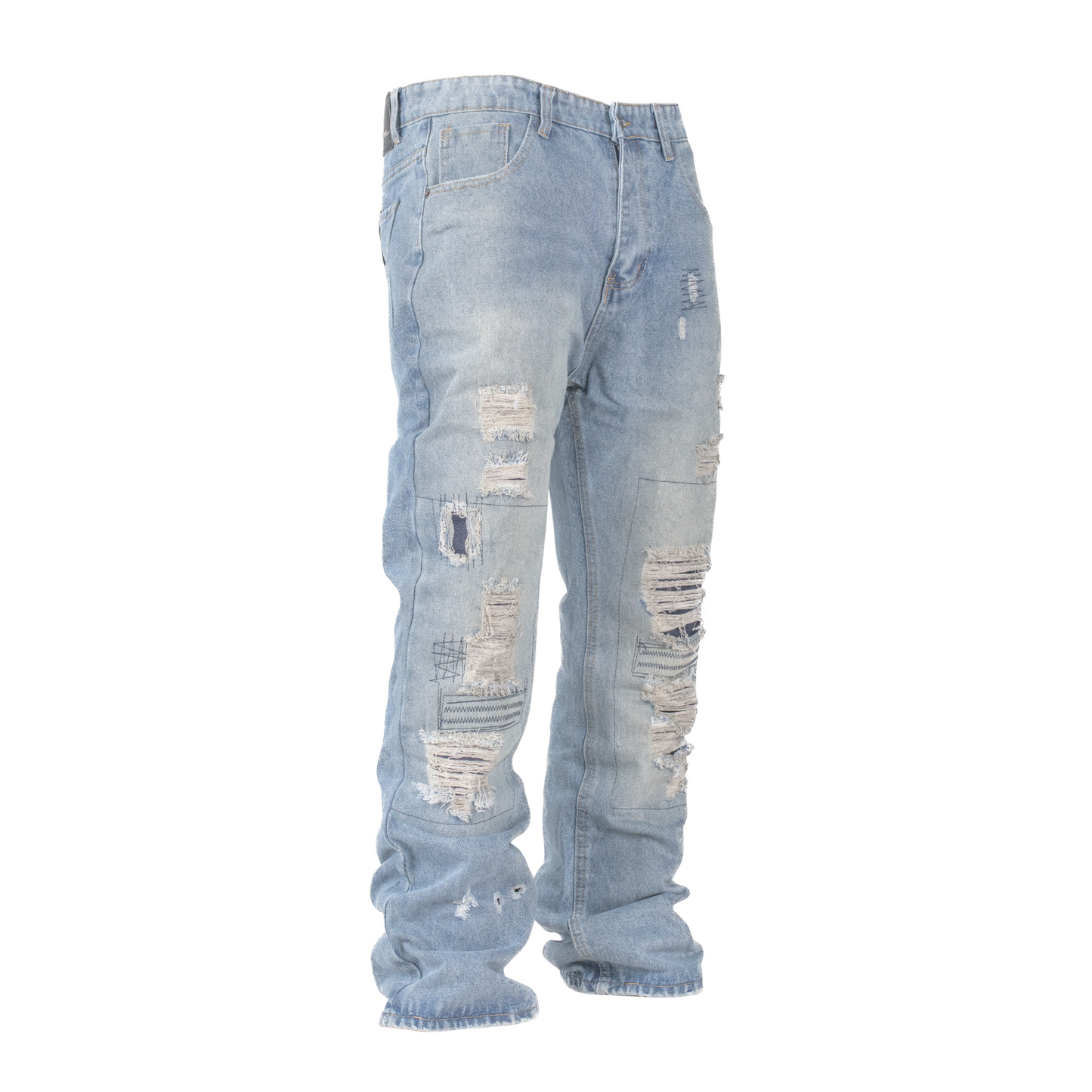 Men’s Rugged Distressed Patchwork Jeans