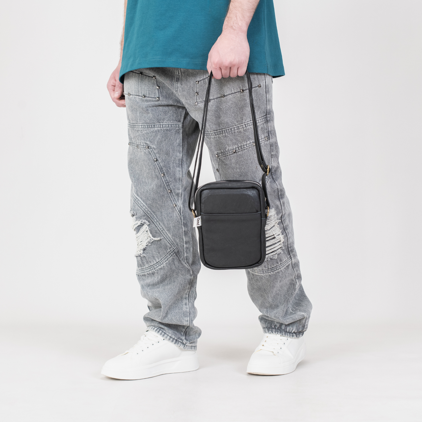 Men’s Grey Utility Ripstop Distressed Baggy Jeans