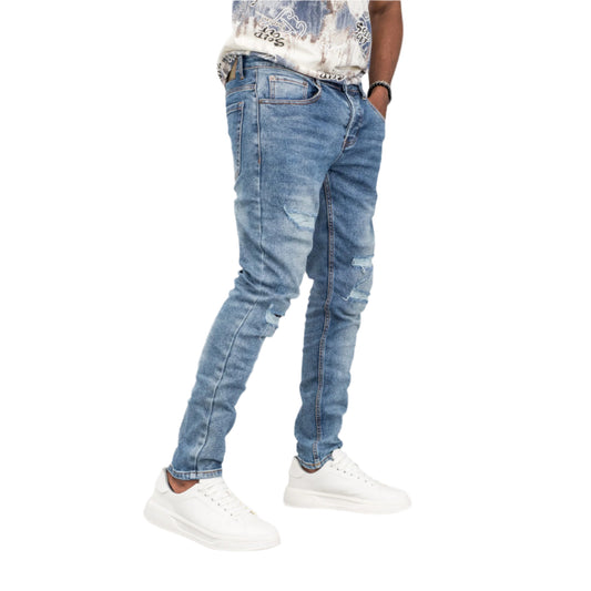 LANNIU Edge Distressed Slim-Fit Denim