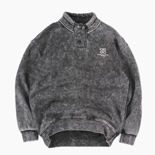 Washed Black Snap-Up Mock Neck Sweatshirt – “Formation W” Series