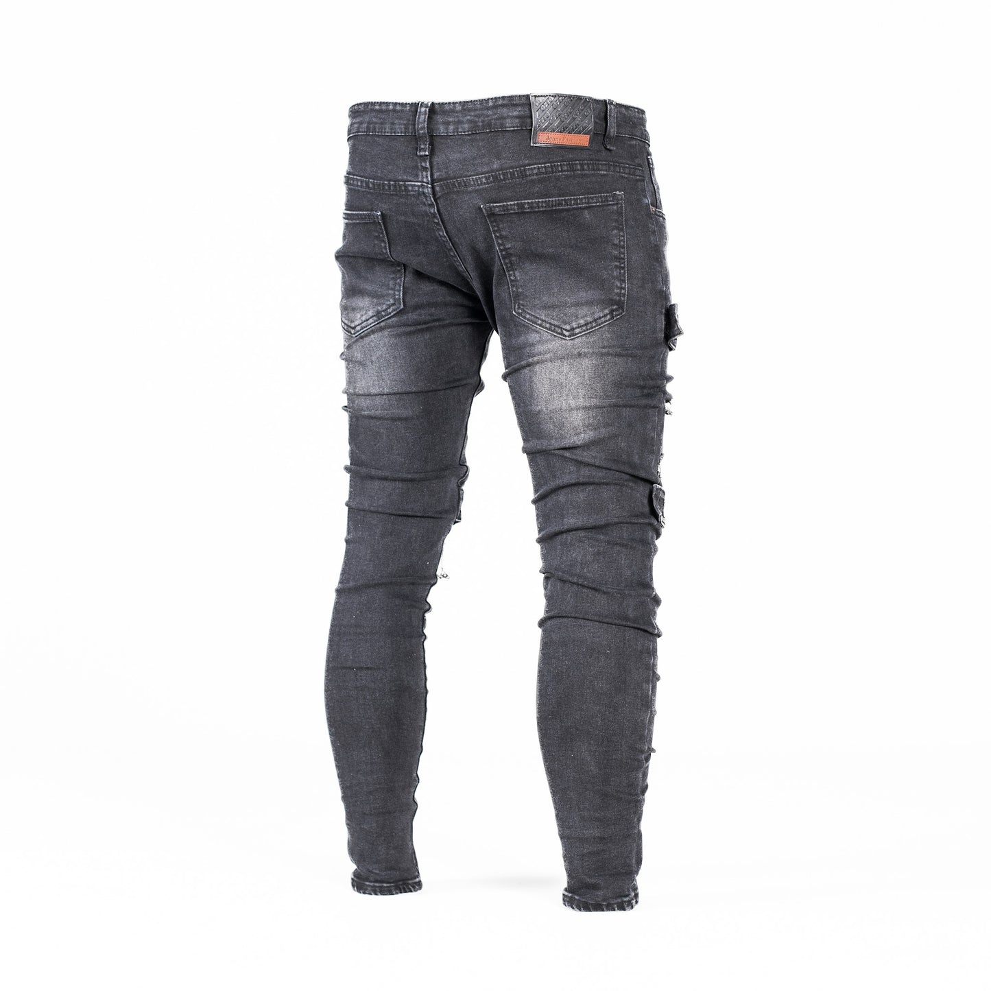 Men’s Black Distressed Strap Detail Denim Jeans