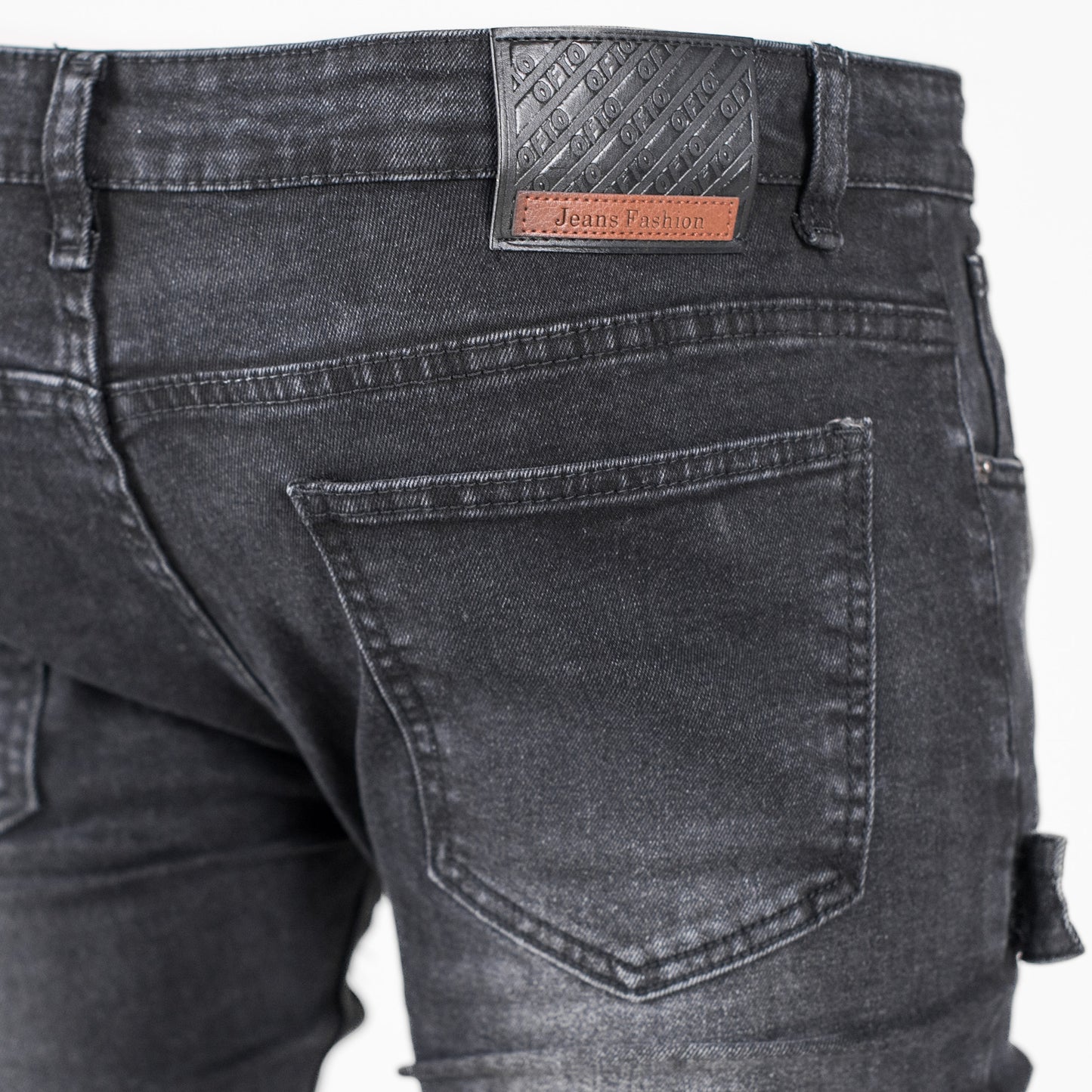 Men’s Black Distressed Strap Detail Denim Jeans