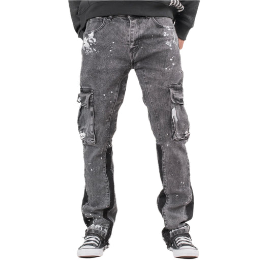 Black Acid Wash Cargo Jeans