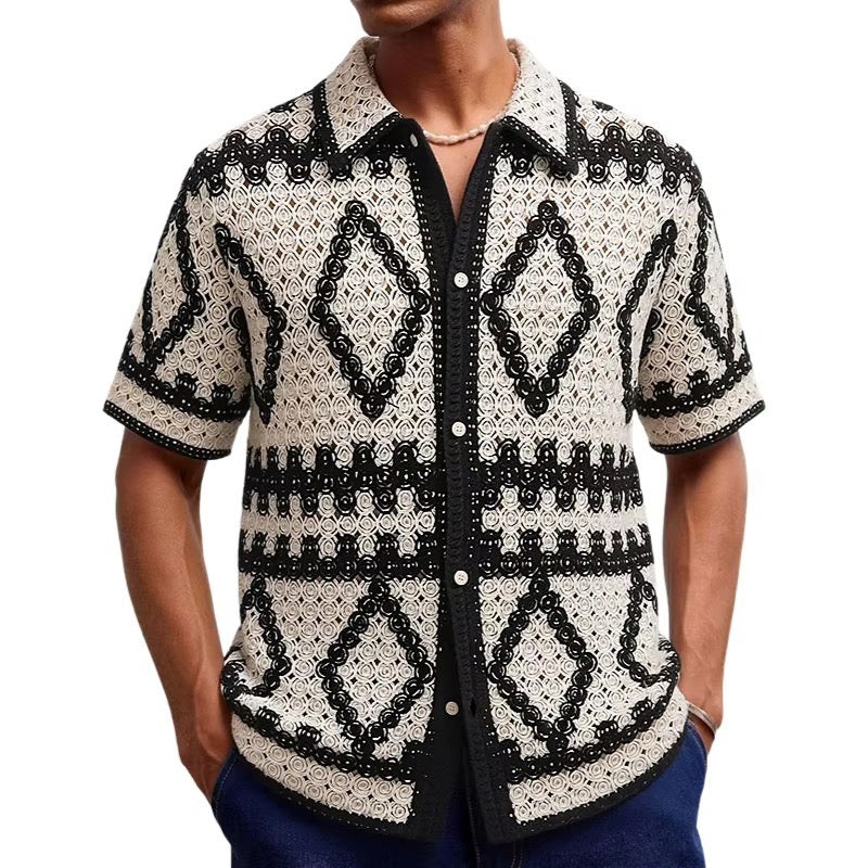 Monochrome Diamond Crochet Shirt