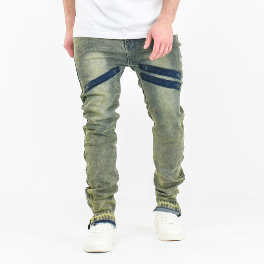 Men’s Acid Wash Moto-Zip Stacked Skinny Jean
