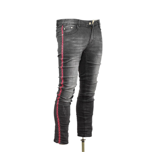 Men’s Distressed Side stripe Grey Skinny Jeans