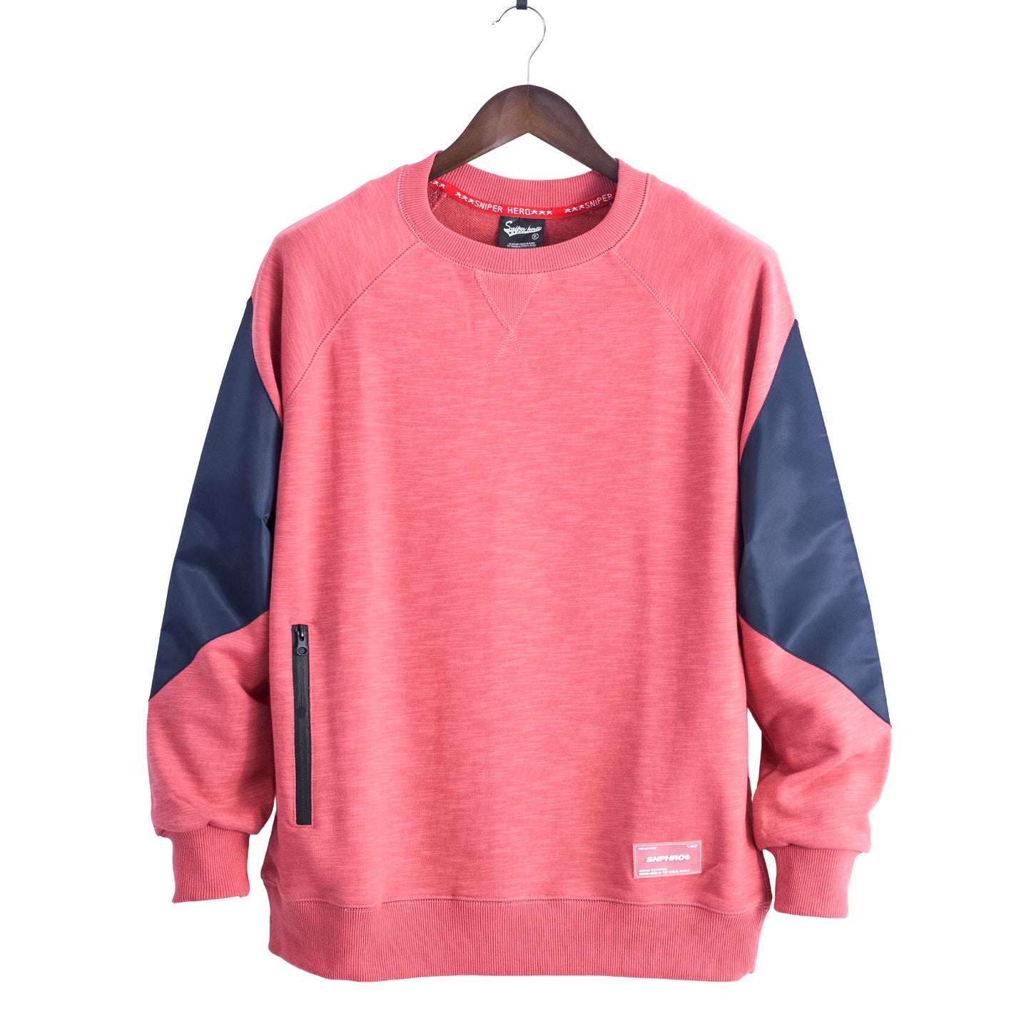 Men’s Crew Neck Solid Color Zip Pocket Sweatshirt.