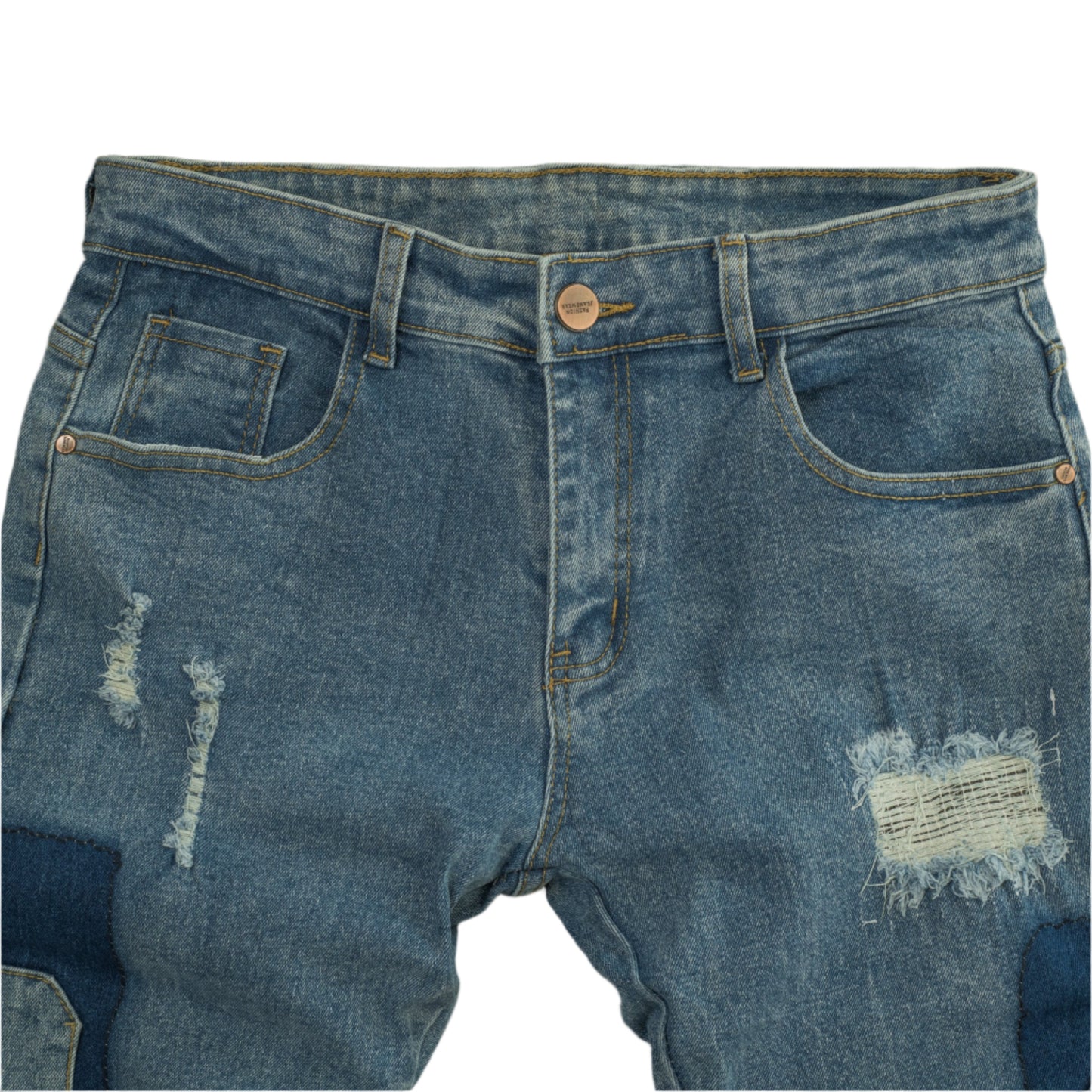 Distressed Denim Patchwork Jeans