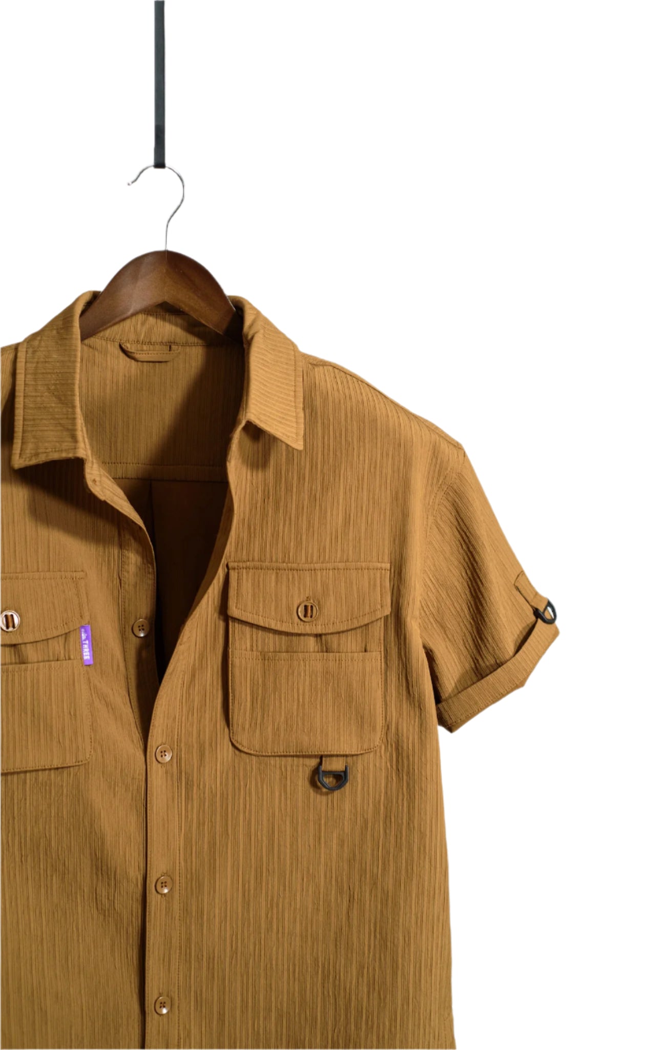 Men 1pc Flap Pocket Shirt & 1pc Belted Cargo Short