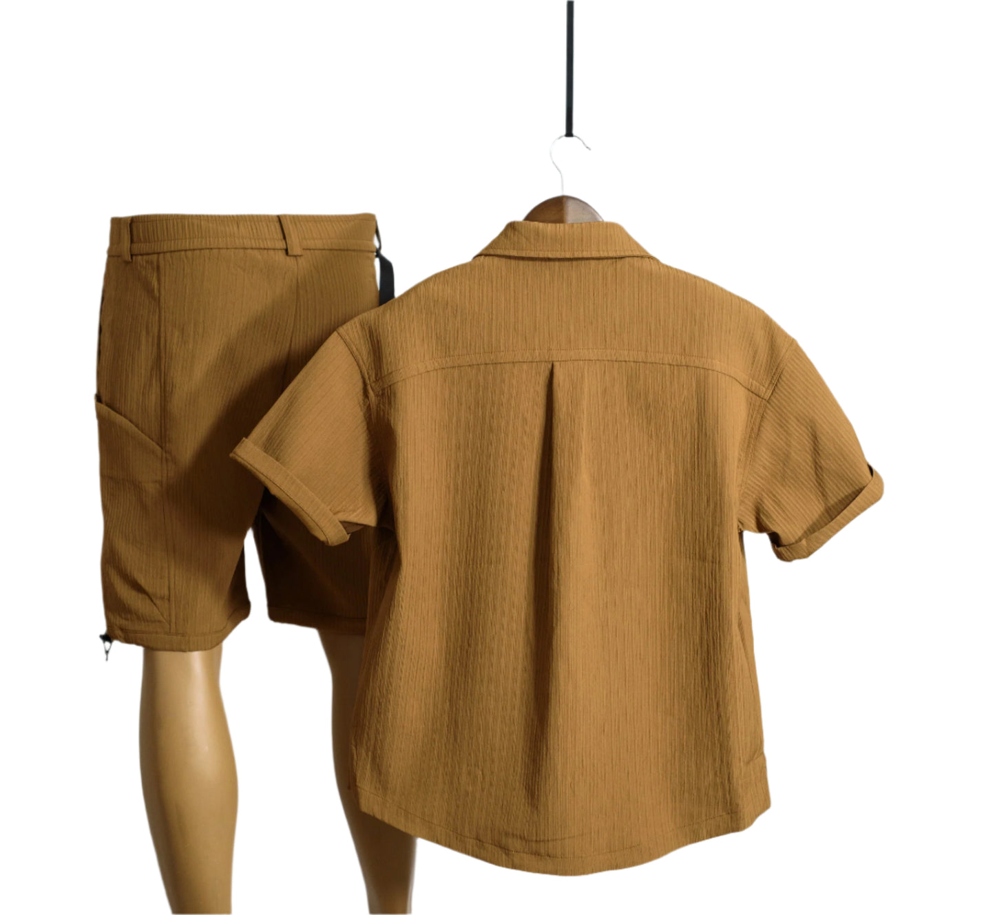 Men 1pc Flap Pocket Shirt & 1pc Belted Cargo Short