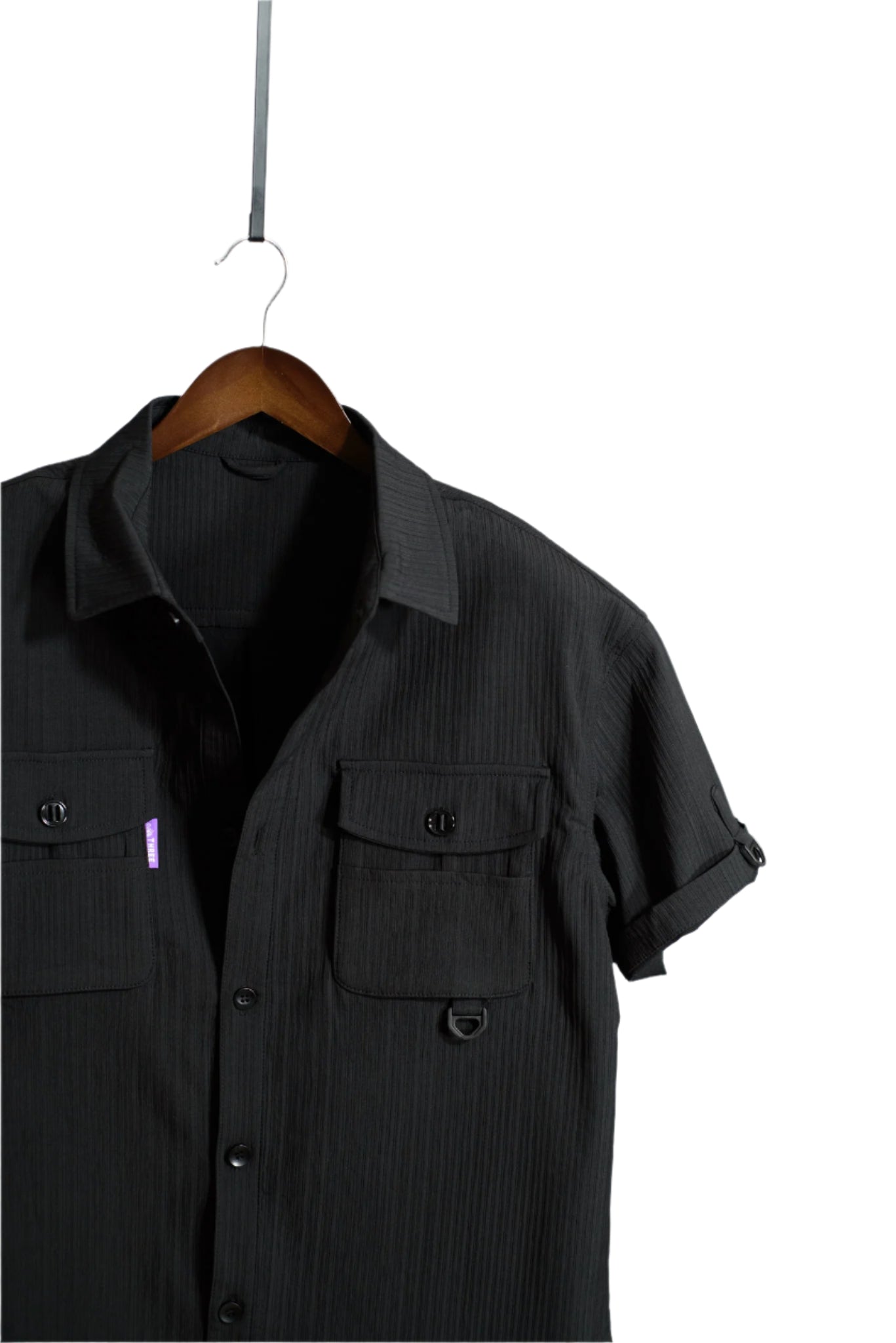 Men 1pc Flap Pocket Shirt & 1pc Belted Cargo Short