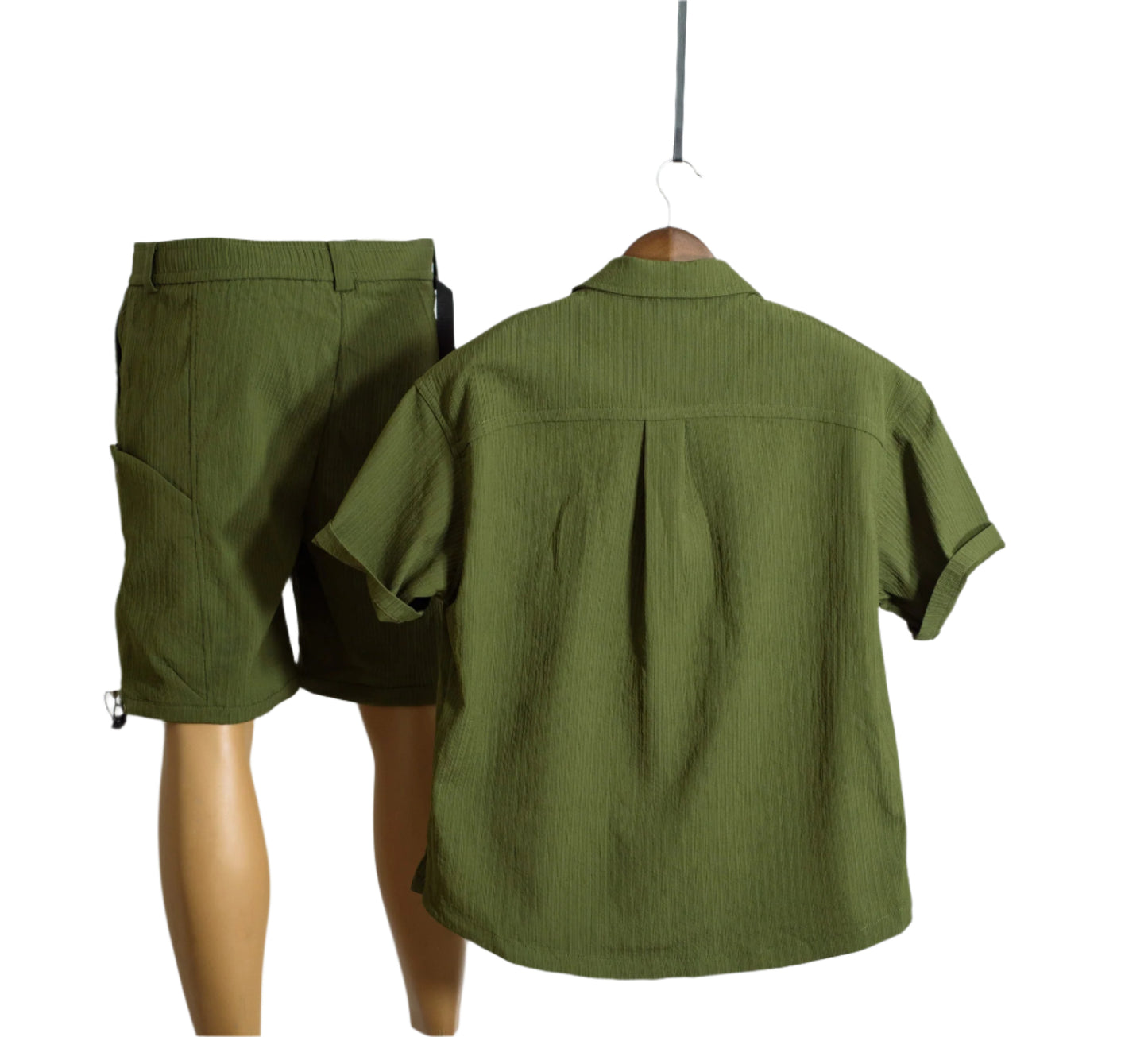Men 1pc Flap Pocket Shirt & 1pc Belted Cargo Short