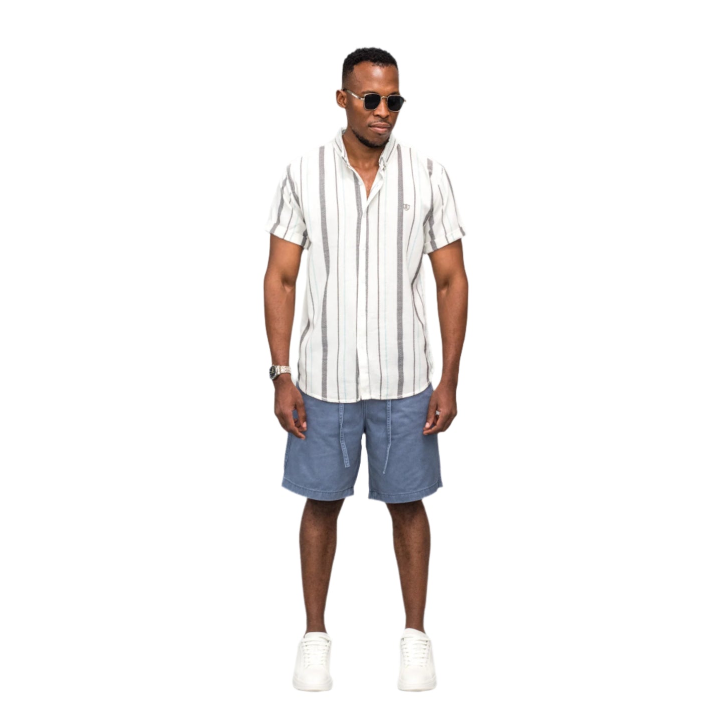 Striped Linen Button-Up Shirt ONLY