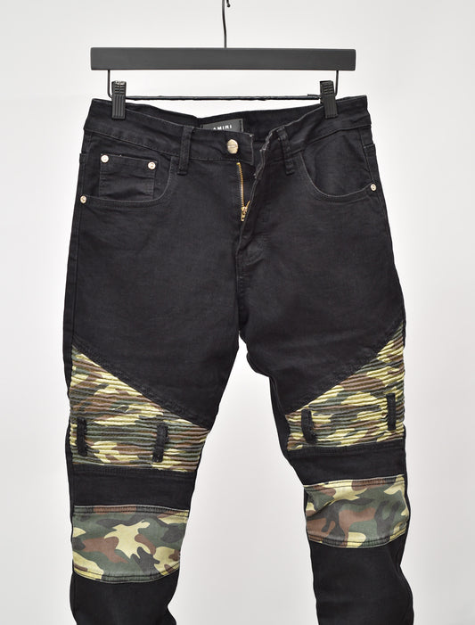 Pencil Camouflage Patched Denim