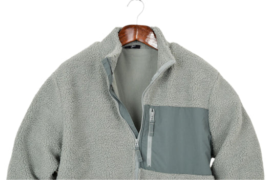 Men Pocket Front Zipper Teddy Jacket