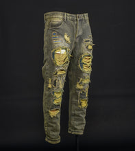 Load image into Gallery viewer, Men Vintage Distressed Dirty Green Ripped Jeans
