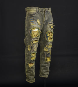 Men Vintage Distressed Dirty Green Ripped Jeans