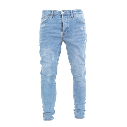 Arctic Blue Fade Slim-Fit Distressed Denim