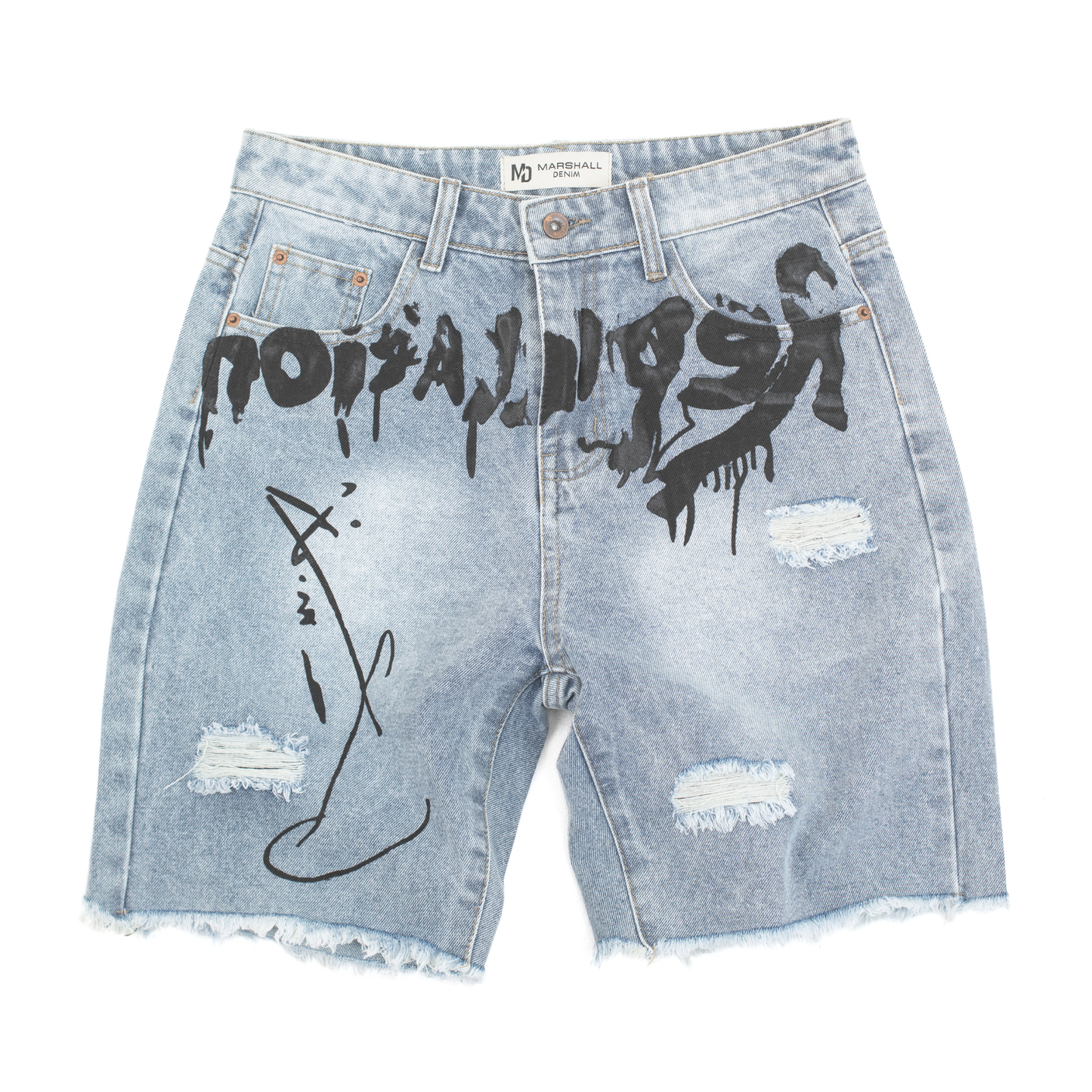 Urban Script Graffiti Denim Shorts