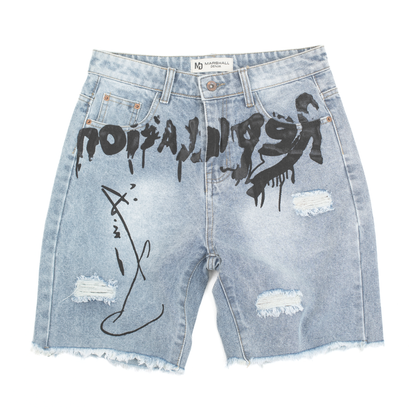 Urban Script Graffiti Denim Shorts