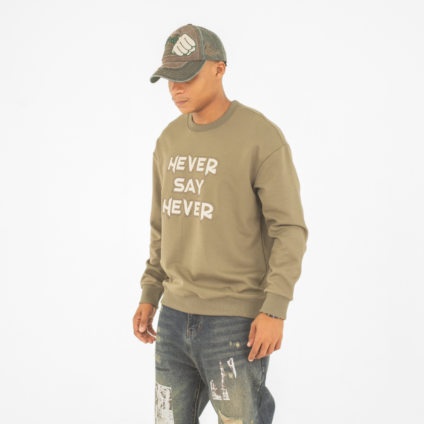 Never Say Never Studded Statement Crewneck