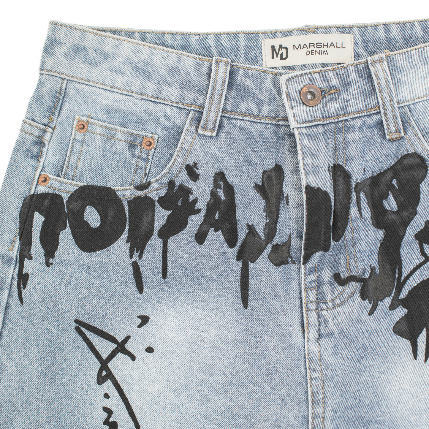 Urban Script Graffiti Denim Shorts