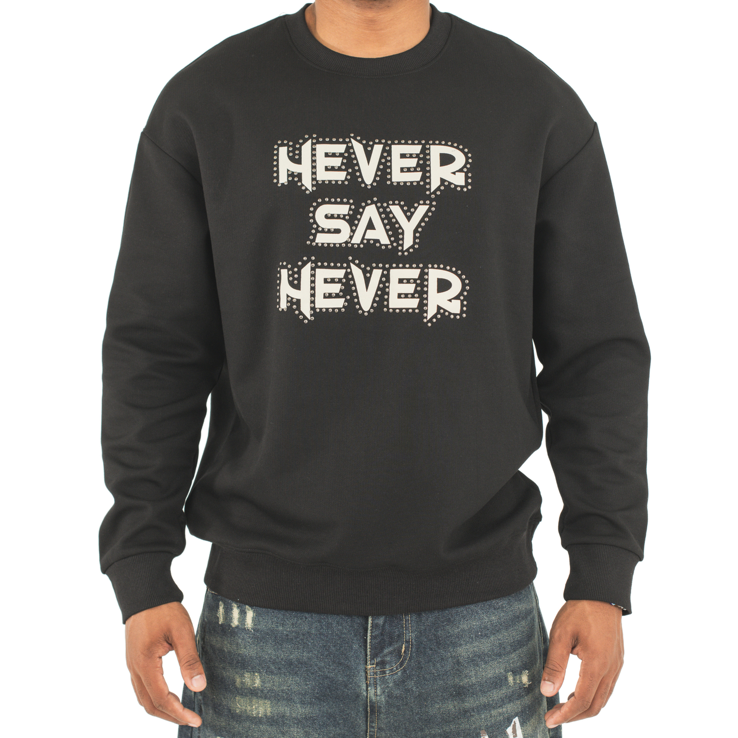 Never Say Never Studded Statement Crewneck