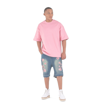 Sakura Bloom Embroidered Denim Shorts