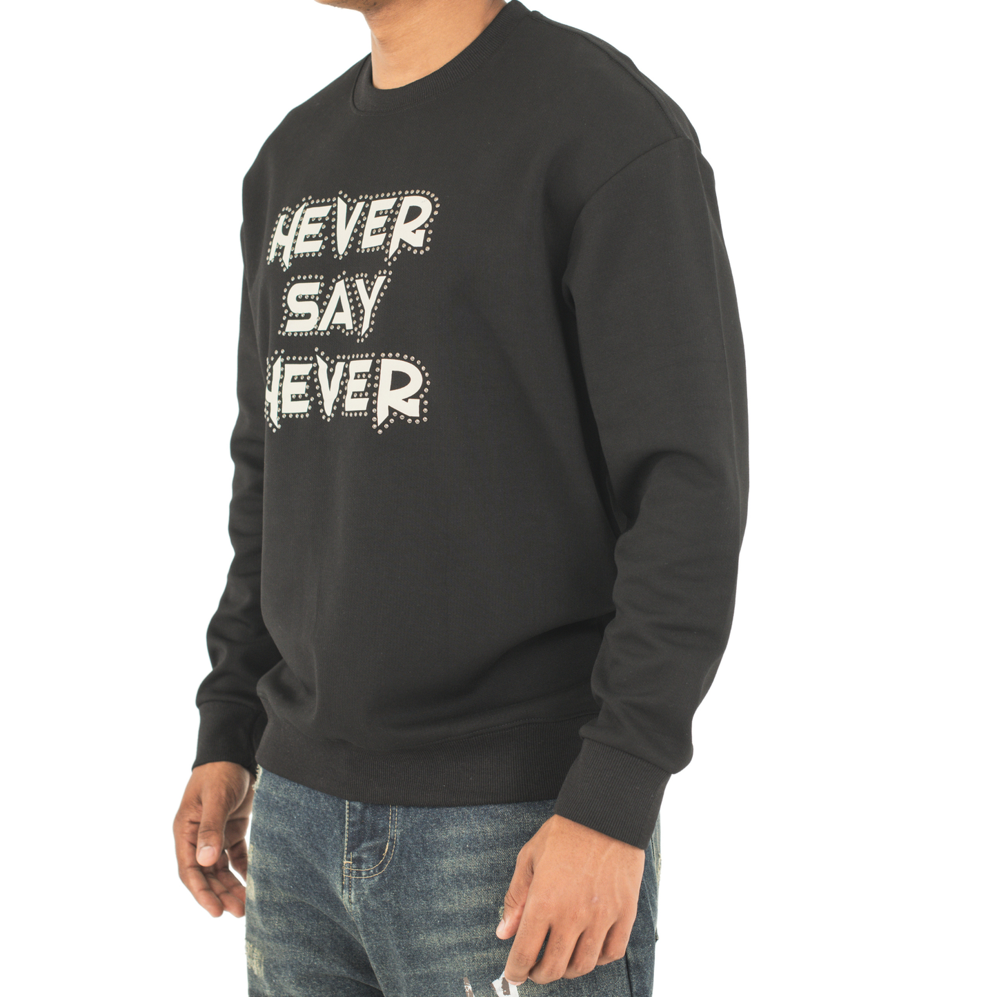 Never Say Never Studded Statement Crewneck