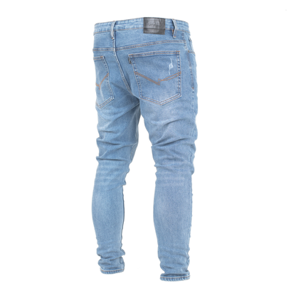 Arctic Blue Fade Slim-Fit Distressed Denim